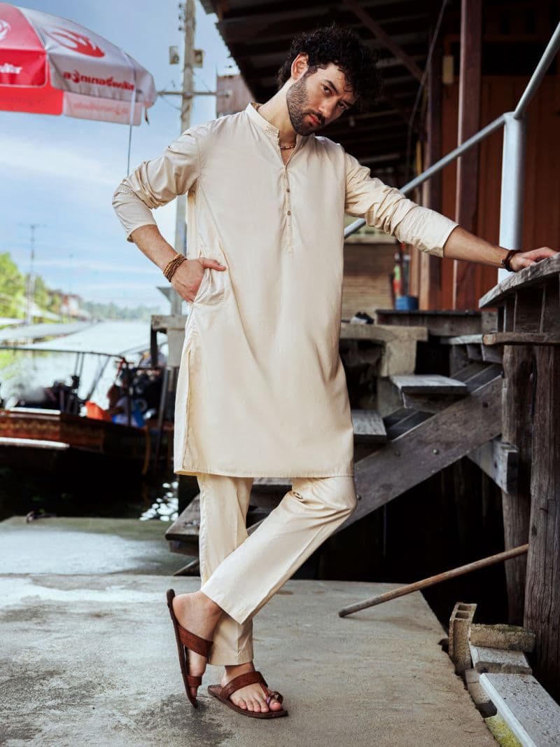 Cream Cotton Kurta Trouser thumbnail