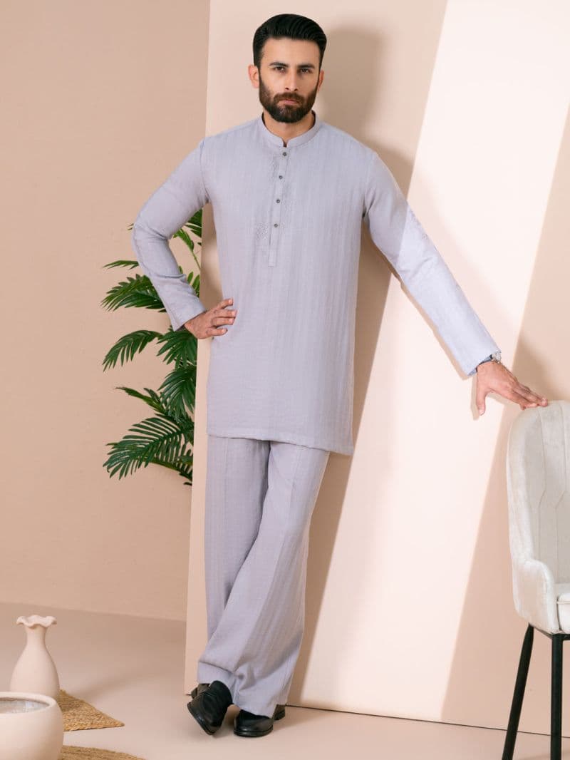Grey Cotton Semi-Formal Kurta Trousers thumbnail