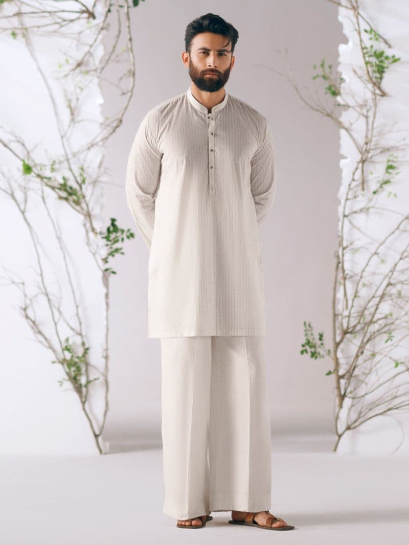 White Cotton Plain Kurta Trousers thumbnail