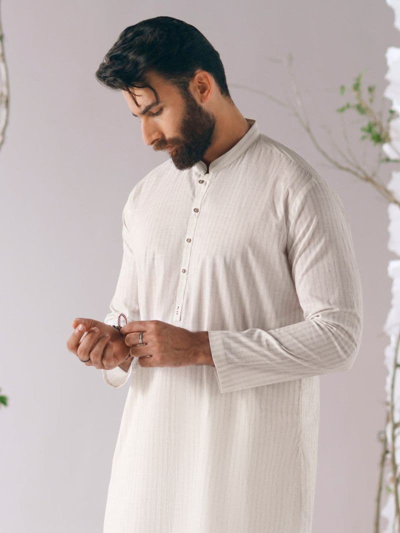 White Cotton Plain Kurta Trousers thumbnail
