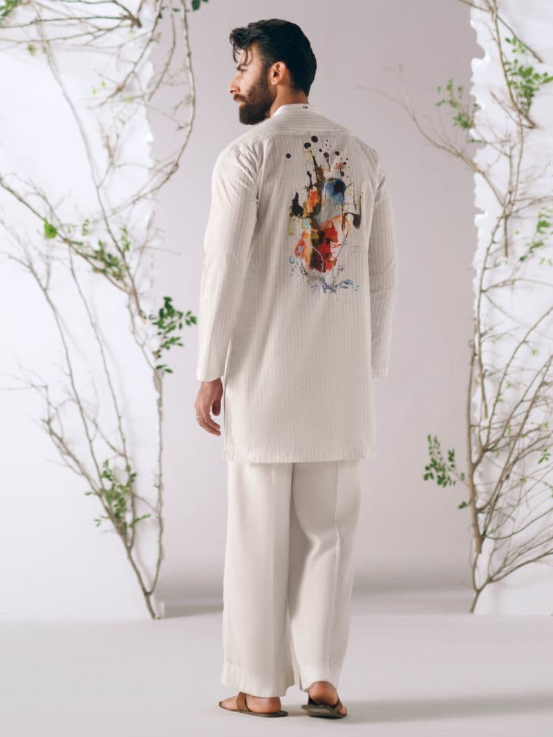 White Cotton Plain Kurta Trousers thumbnail