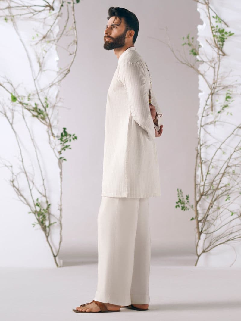 White Cotton Plain Kurta Trousers thumbnail