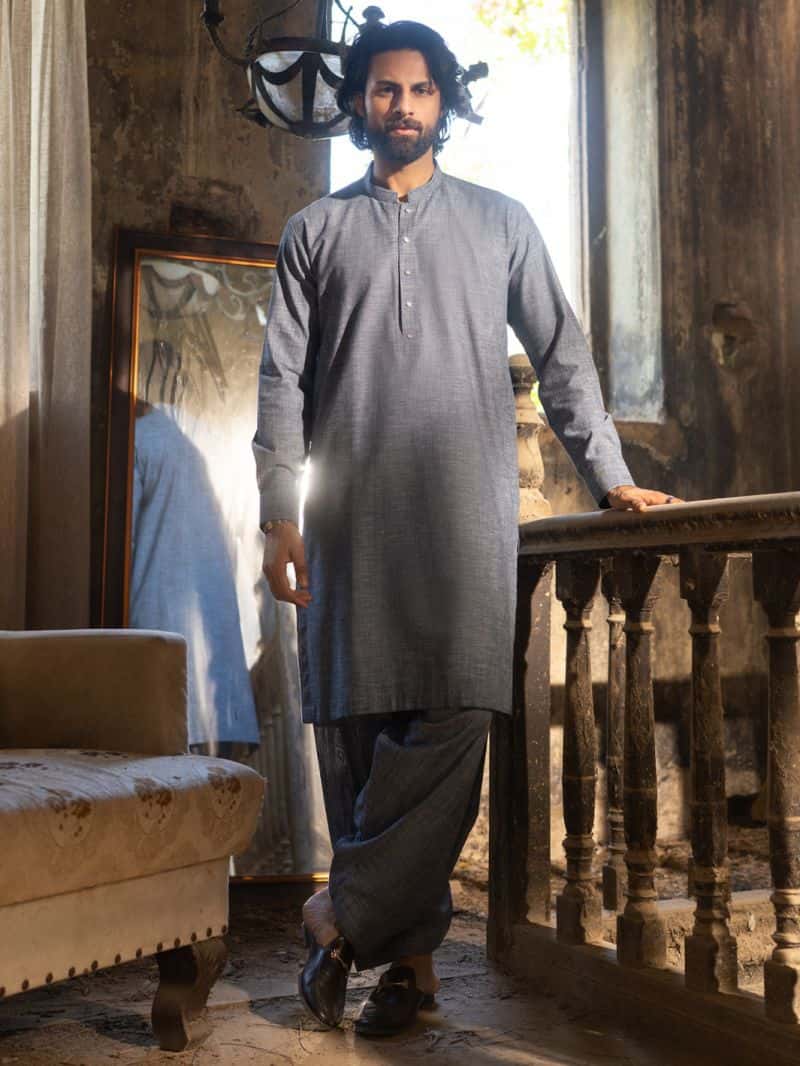 Ice Blue Cut & Sew Kameez Shalwar