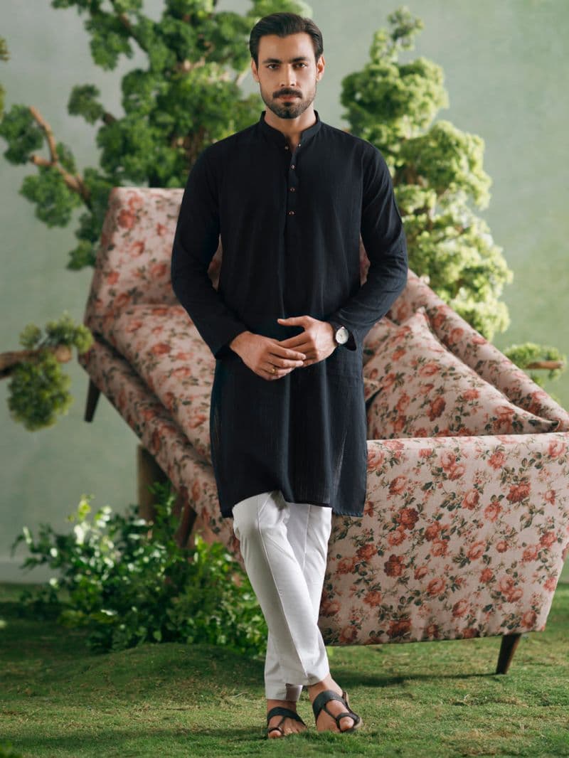 Black Cotton Plain Kurta thumbnail