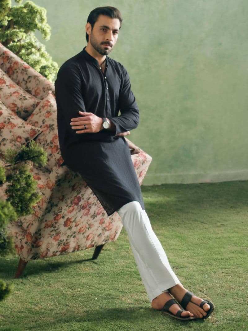 Black Cotton Plain Kurta thumbnail