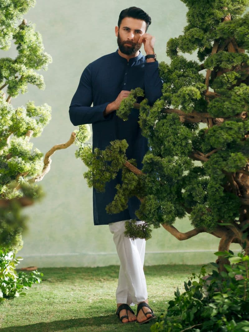 Blue Cotton Plain Kurta thumbnail