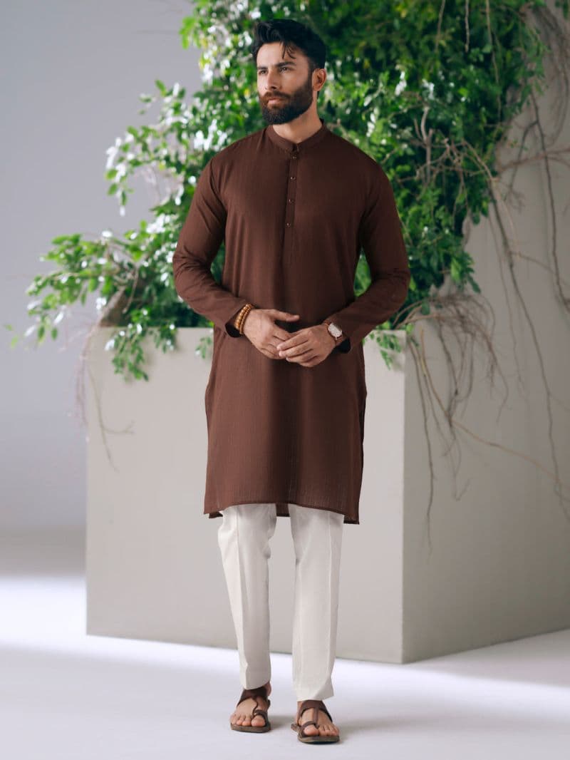 Brown Cotton Cut & Sew Kurta thumbnail