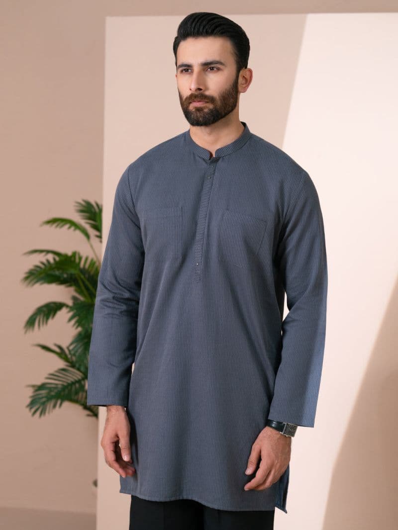 Grey Cotton Plain Kurta thumbnail