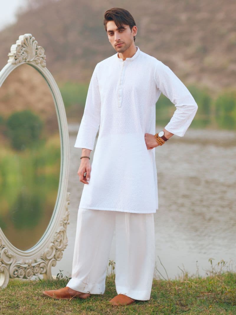 White Cotton Formal Kurta thumbnail
