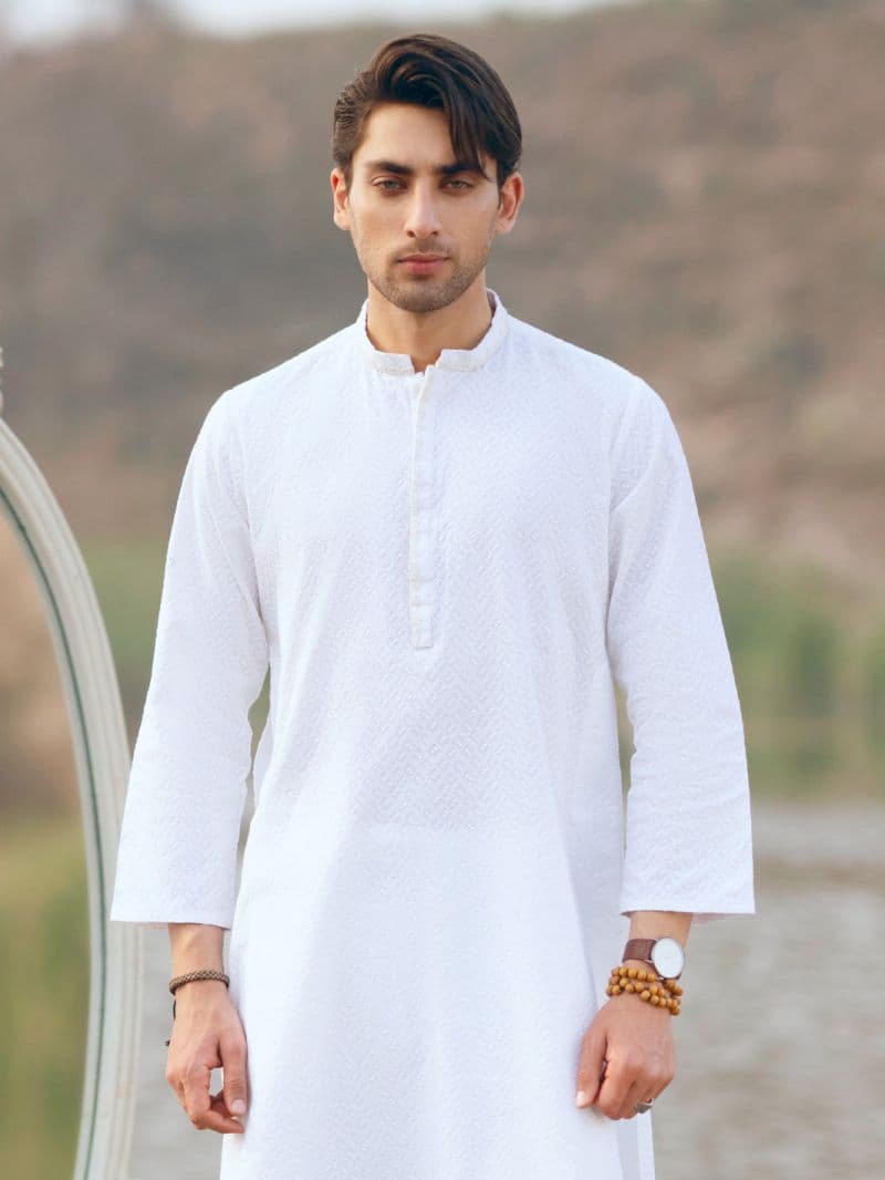 White Cotton Formal Kurta thumbnail