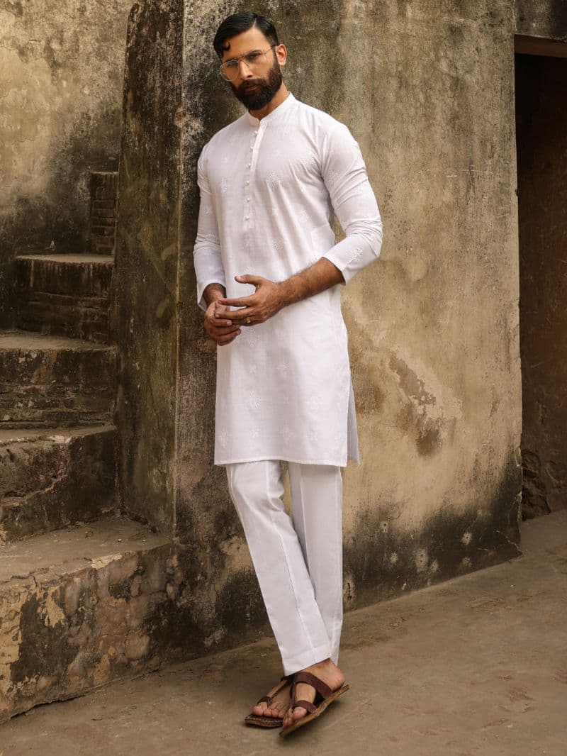White Cotton Formal Kurta thumbnail