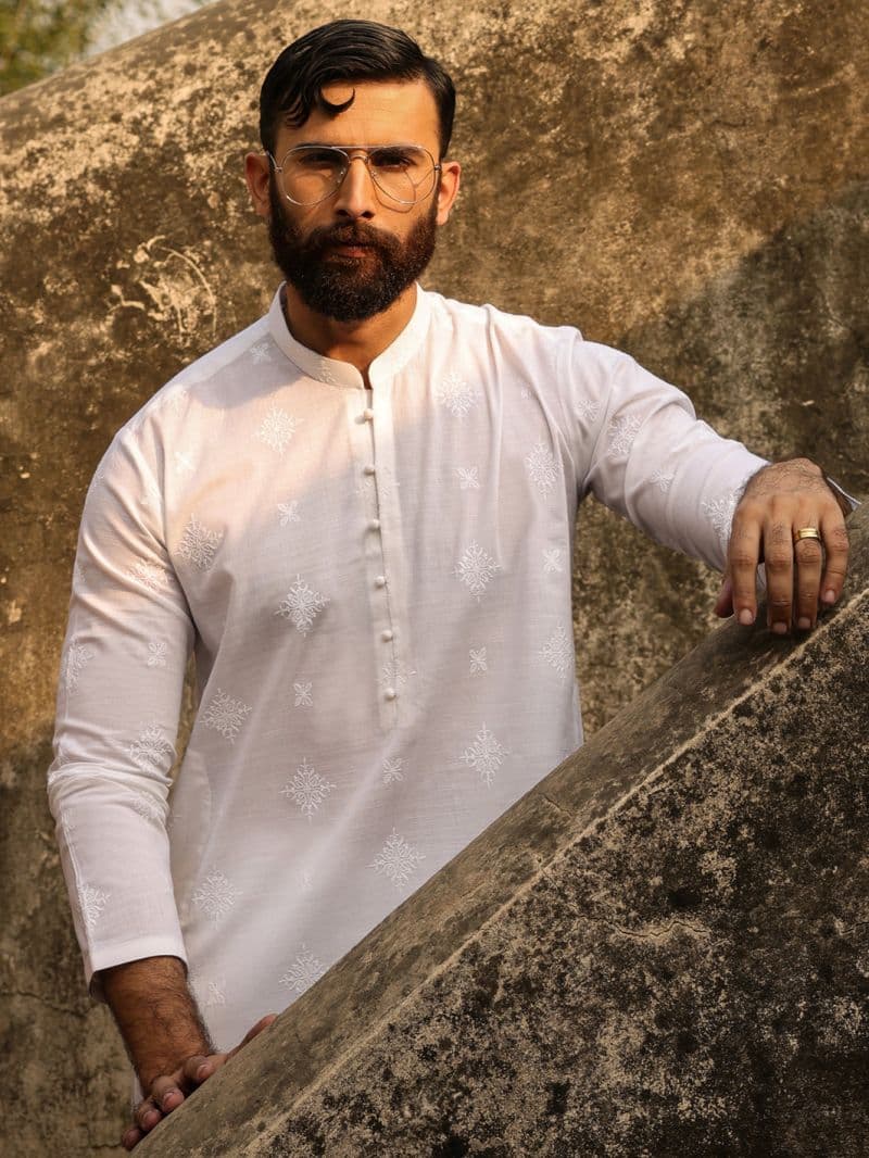 White Cotton Formal Kurta thumbnail