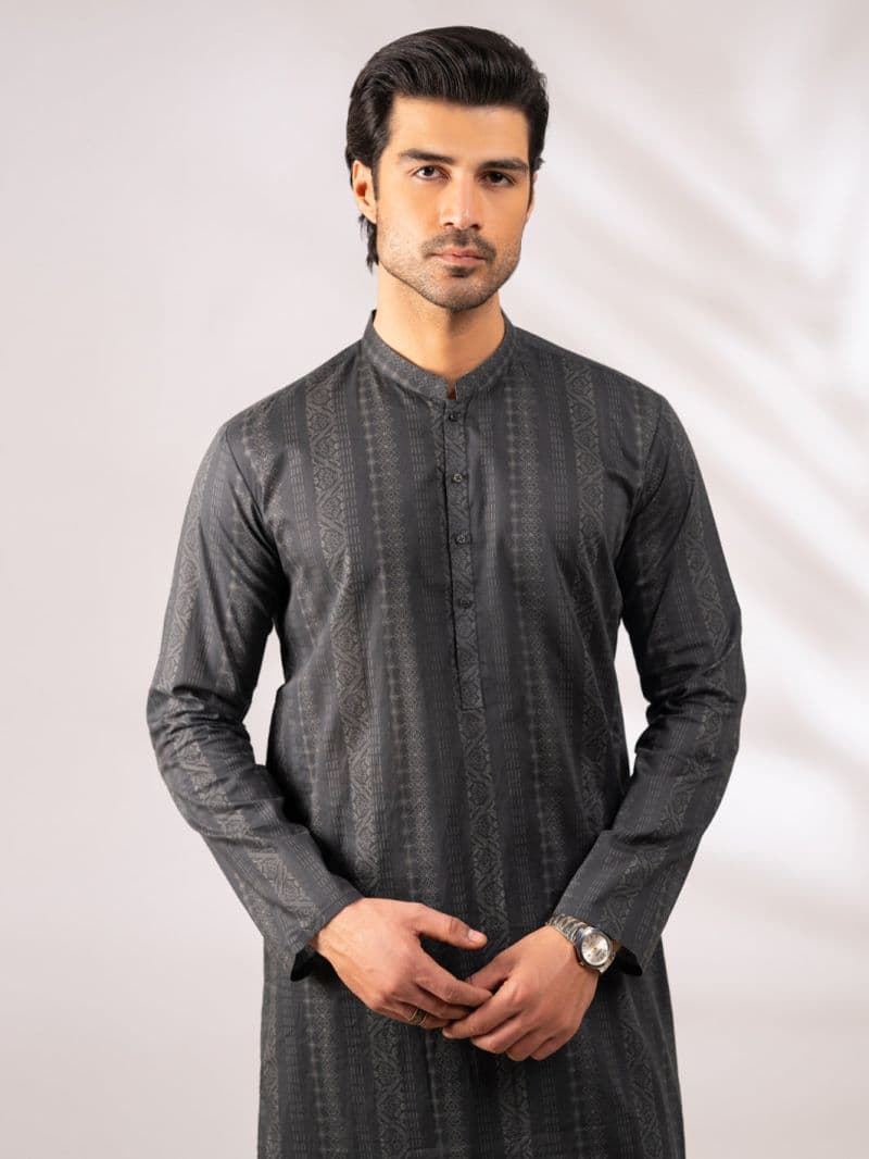 Charcoal Grey Cotton Kurta thumbnail