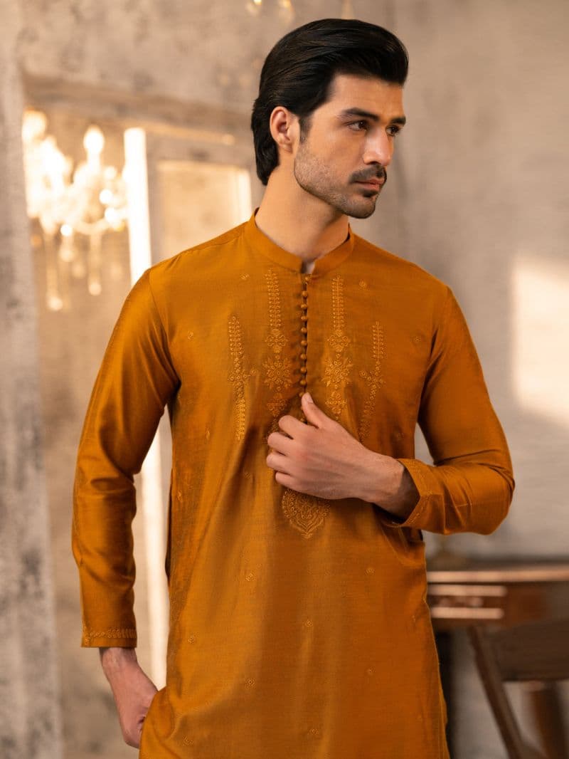 Mustard Formal Embroidered Kurta thumbnail