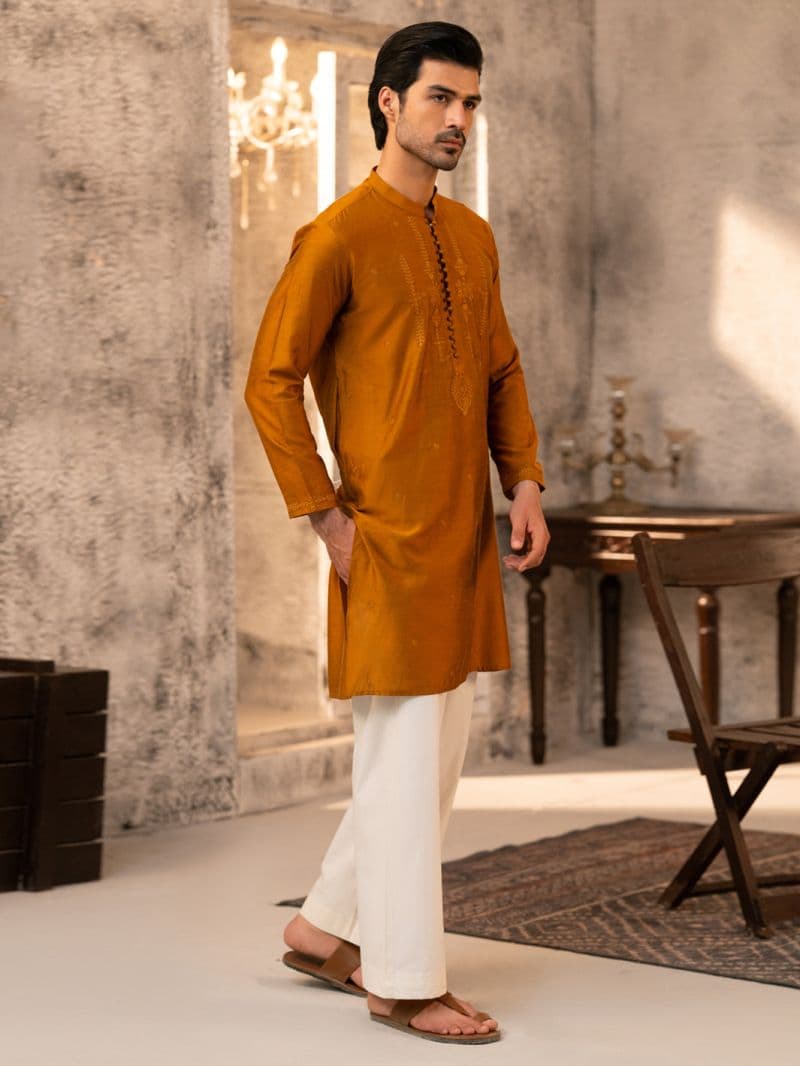 Mustard Formal Embroidered Kurta thumbnail