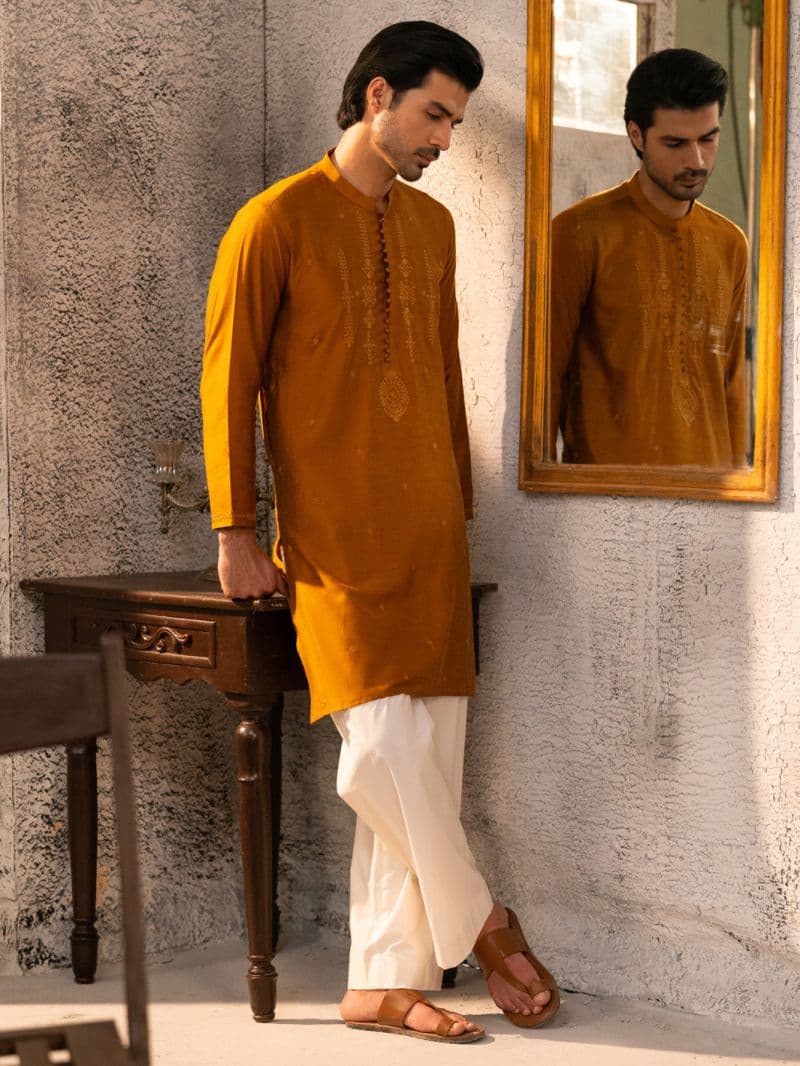Mustard Formal Embroidered Kurta thumbnail