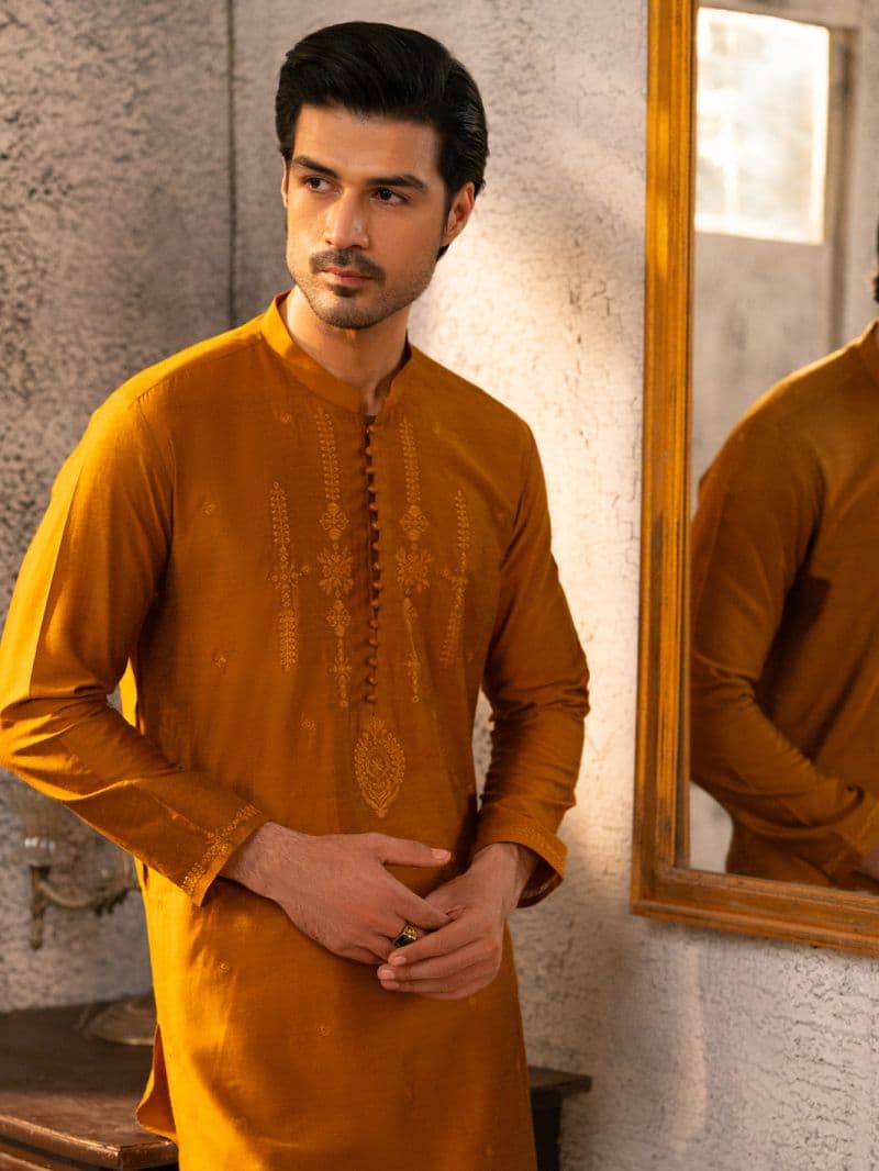 Mustard Formal Embroidered Kurta thumbnail
