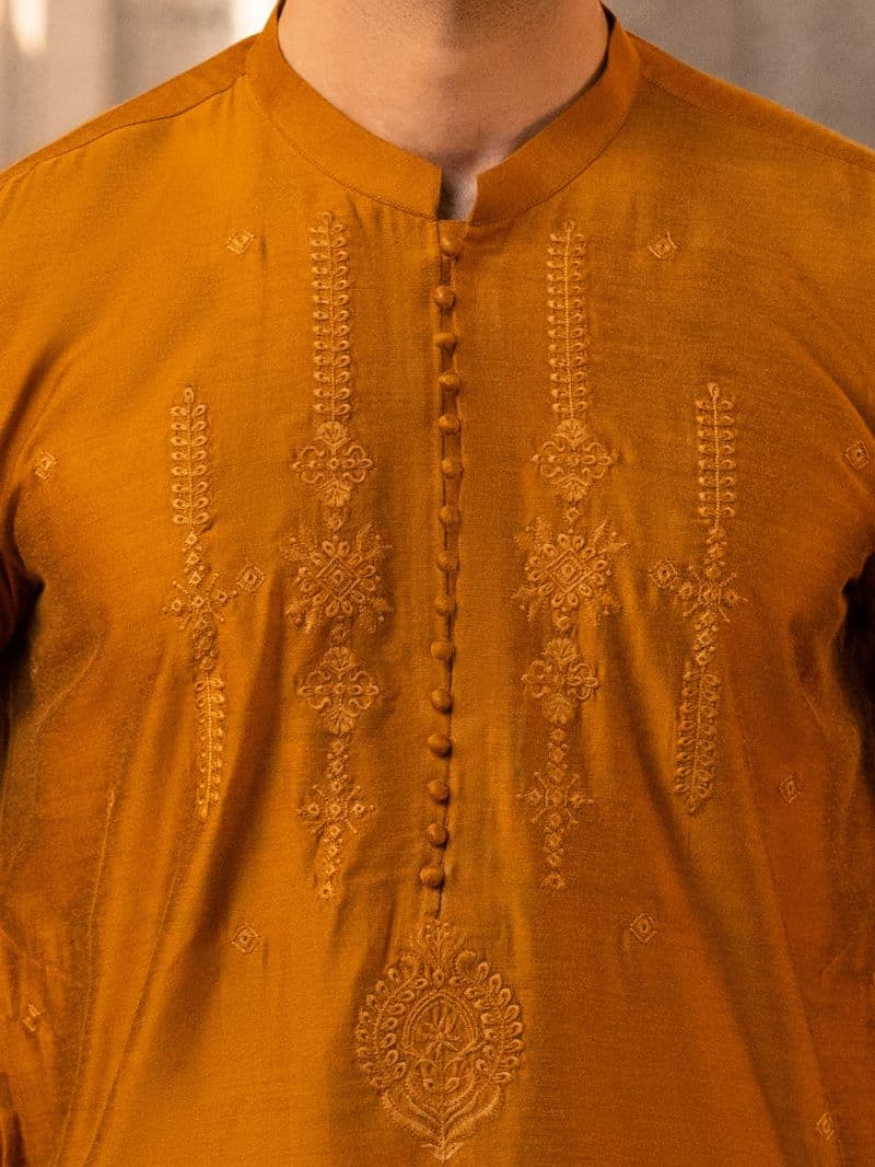 Mustard Formal Embroidered Kurta thumbnail