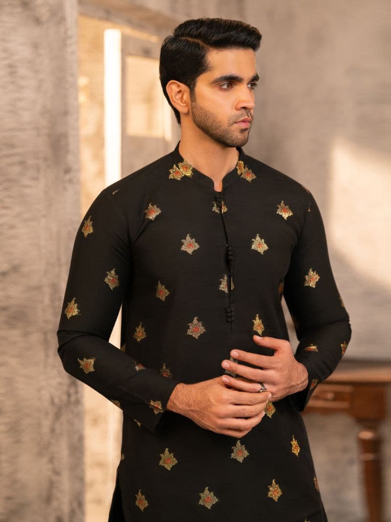 Black Formal Brocade Kurta thumbnail