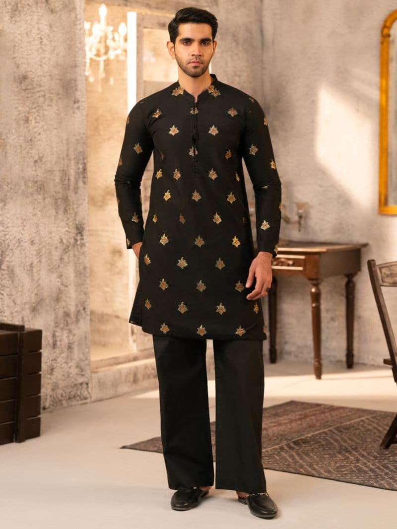 Black Formal Brocade Kurta thumbnail