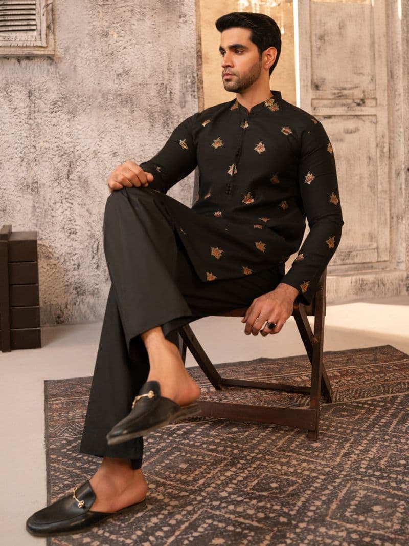 Black Formal Brocade Kurta thumbnail