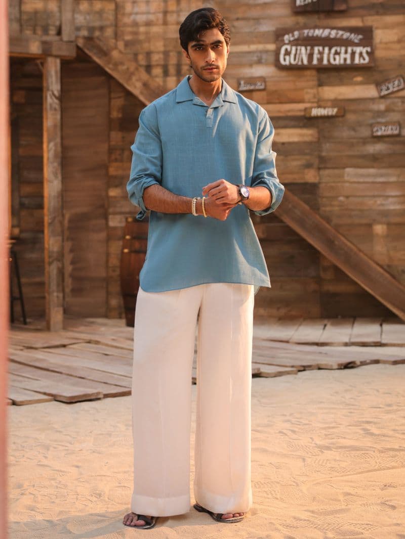 Blue Cotton Semi-Formal Kurta thumbnail