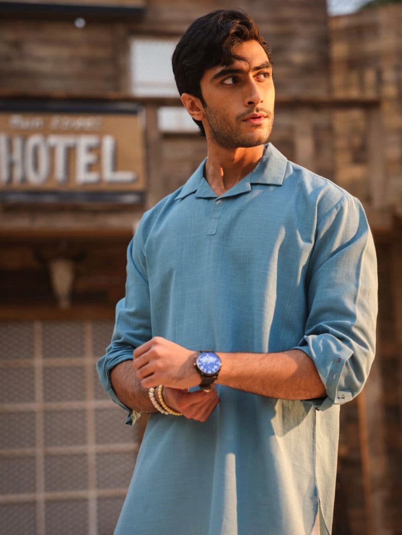 Blue Cotton Semi-Formal Kurta thumbnail