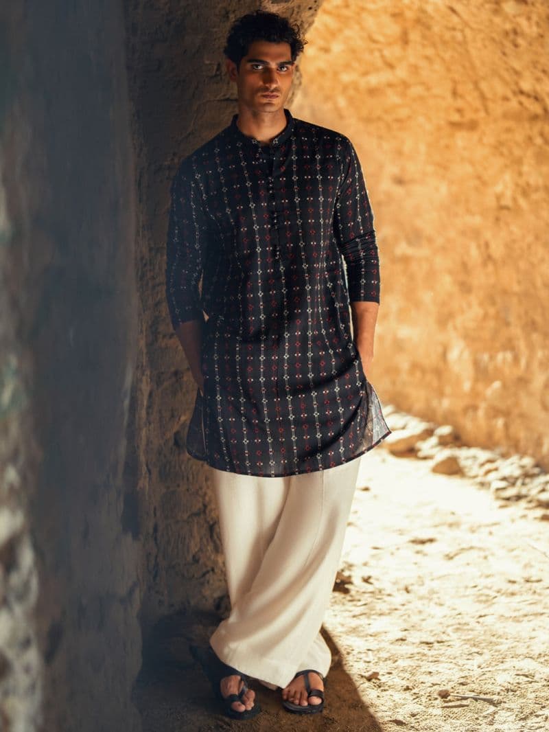 Black Cotton Semi-Formal Kurta thumbnail