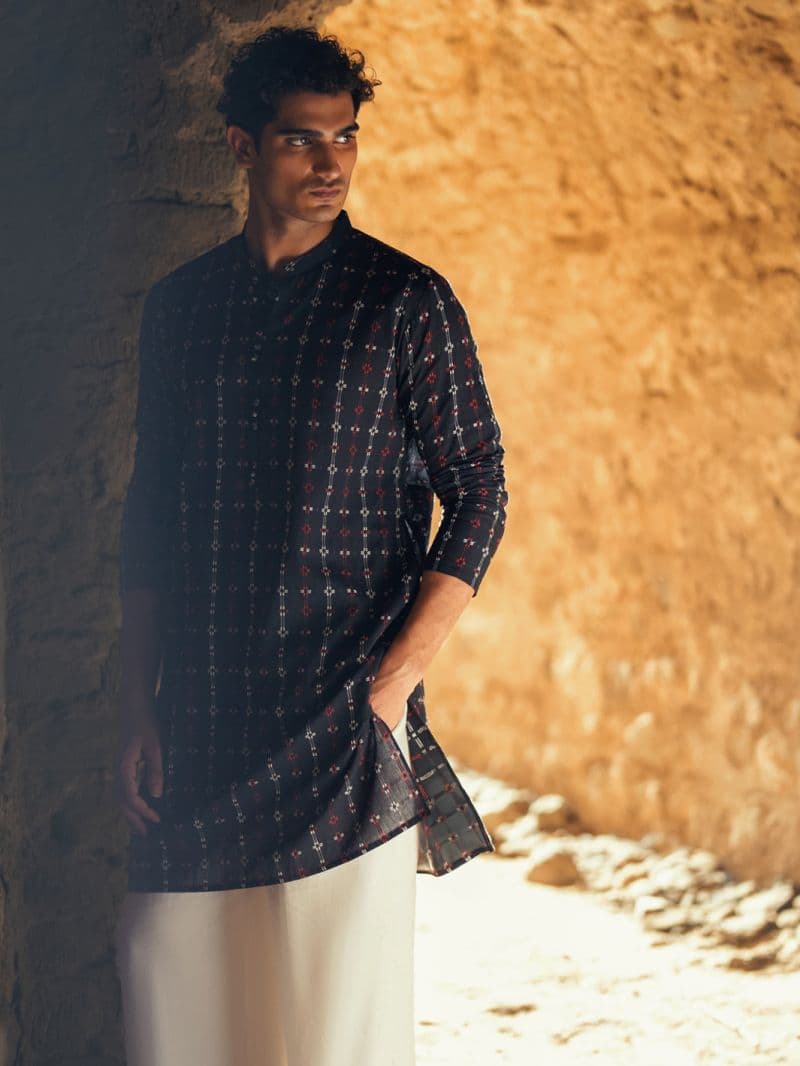 Black Cotton Semi-Formal Kurta thumbnail