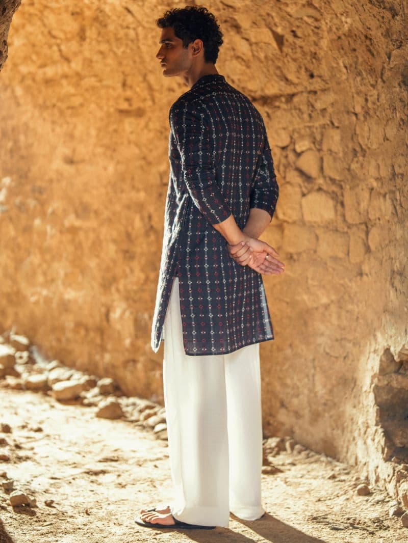 Black Cotton Semi-Formal Kurta thumbnail