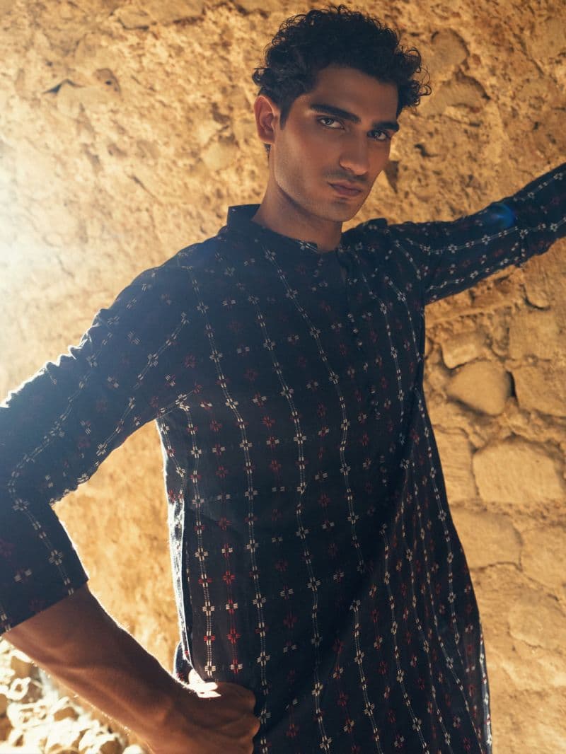 Black Cotton Semi-Formal Kurta thumbnail