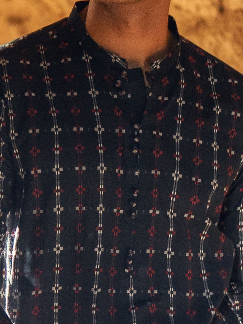Black Cotton Semi-Formal Kurta thumbnail