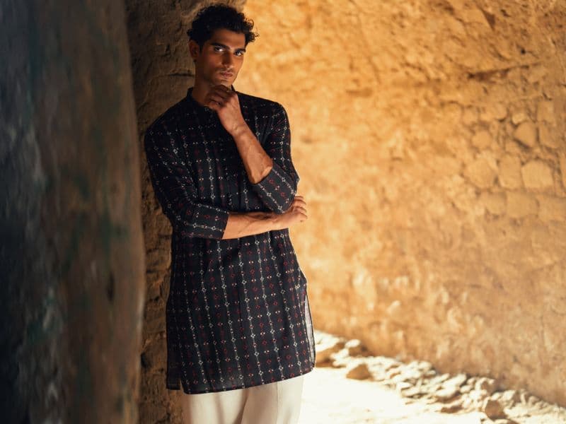 Black Cotton Semi-Formal Kurta thumbnail