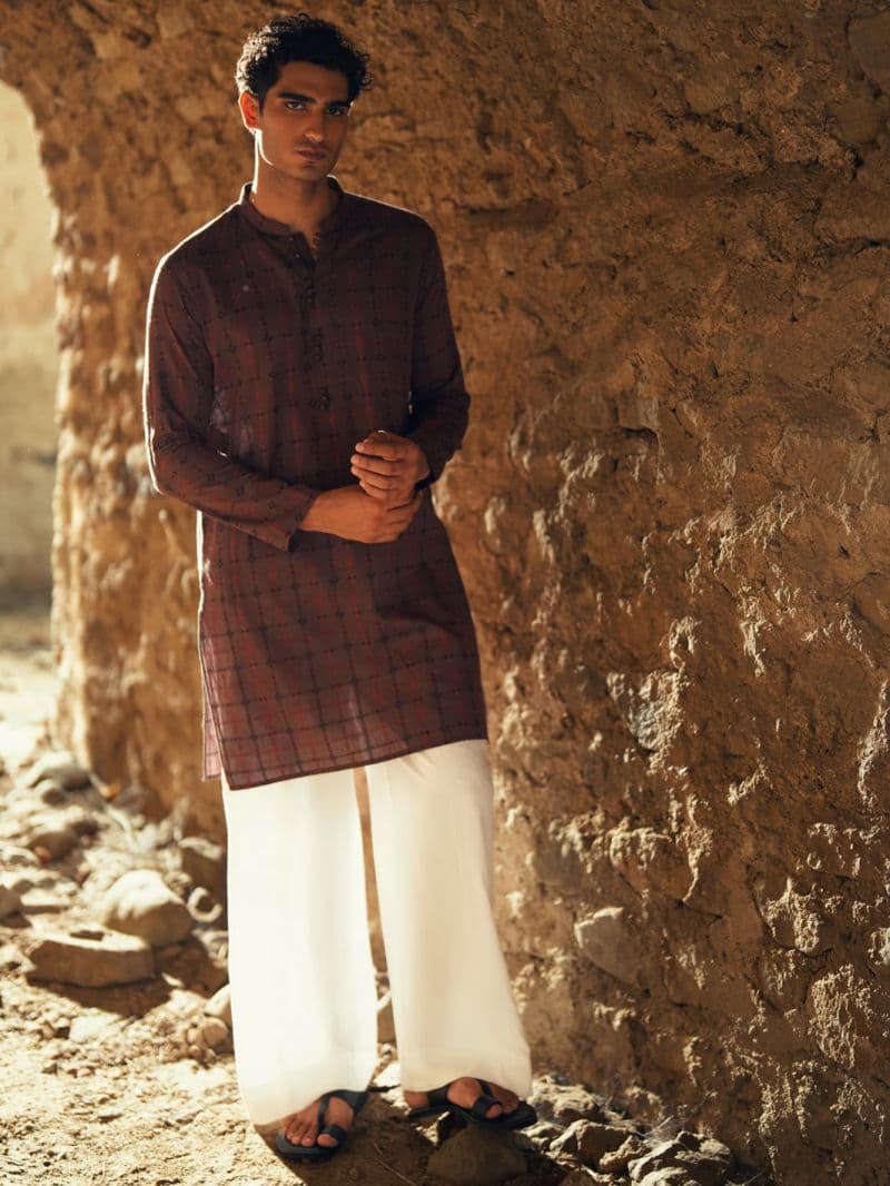 Brown Cotton Semi-Formal Kurta thumbnail