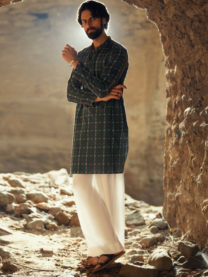 Green Cotton Semi-Formal Kurta thumbnail
