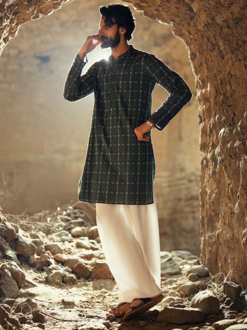 Green Cotton Semi-Formal Kurta thumbnail