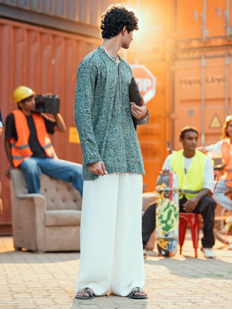 Green Cotton Plain Kurta thumbnail