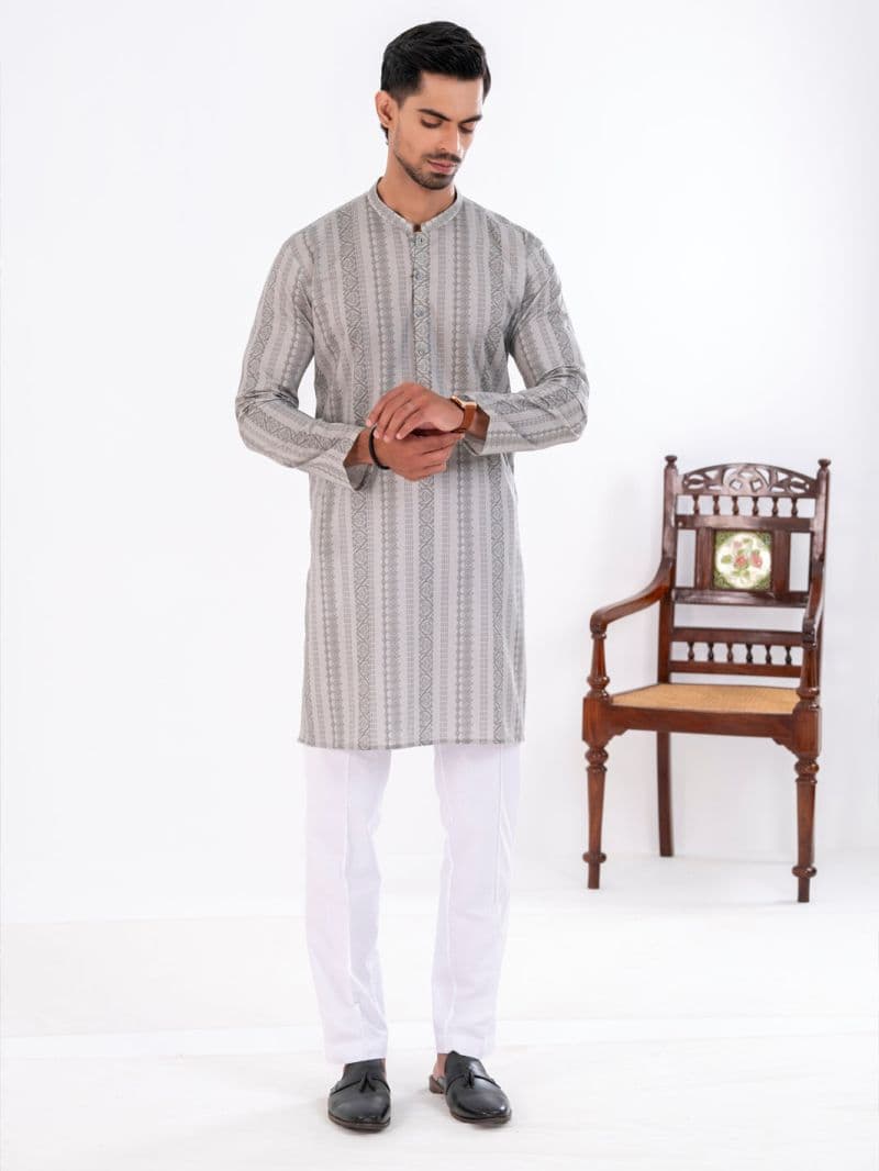 Light Grey Cotton Kurta thumbnail