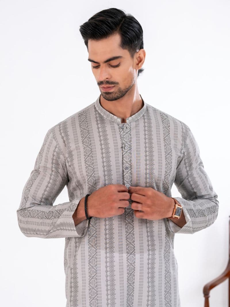 Light Grey Cotton Kurta thumbnail