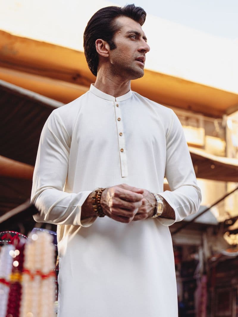 Off White Blended Kurta thumbnail