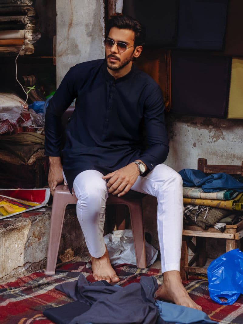 Midnight Blue Blended Kurta thumbnail