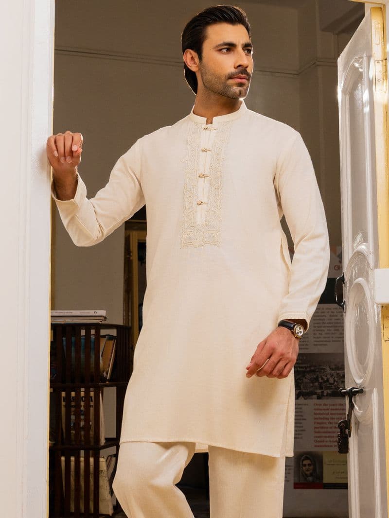Cream Blended Formal Kurta thumbnail