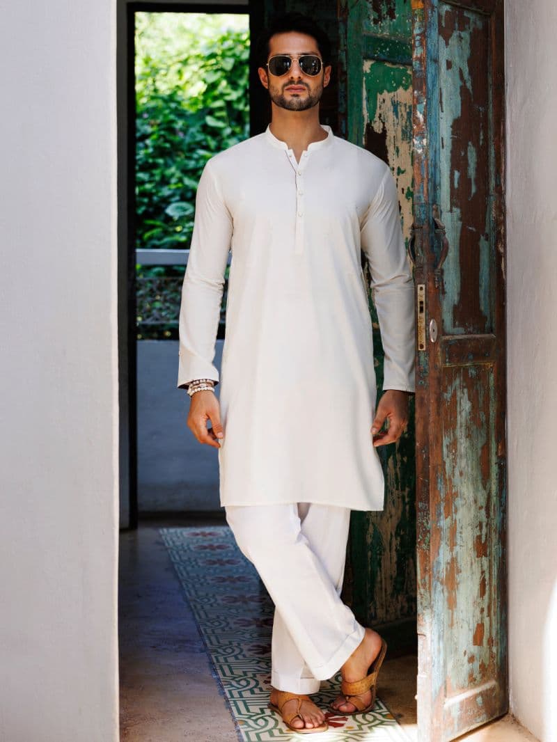 Off White Blended Kurta thumbnail