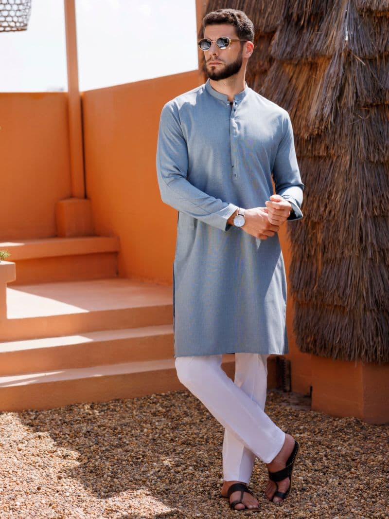 Light Blue Blended Kurta thumbnail