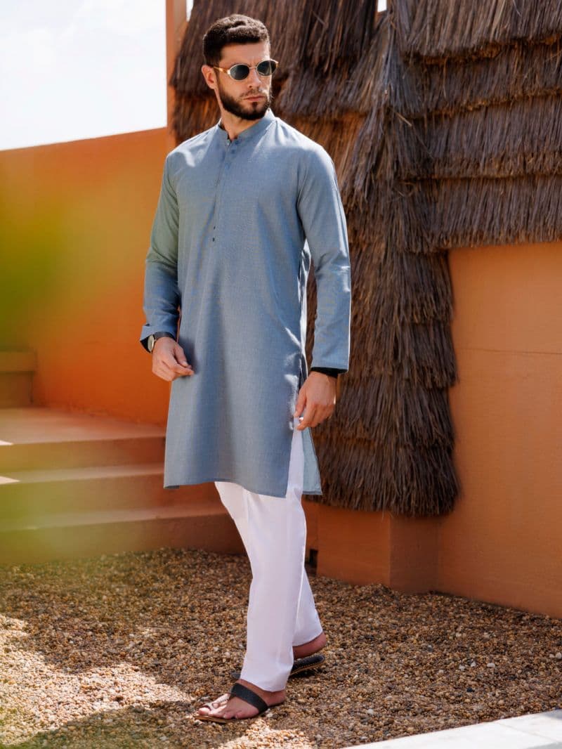 Light Blue Blended Kurta thumbnail