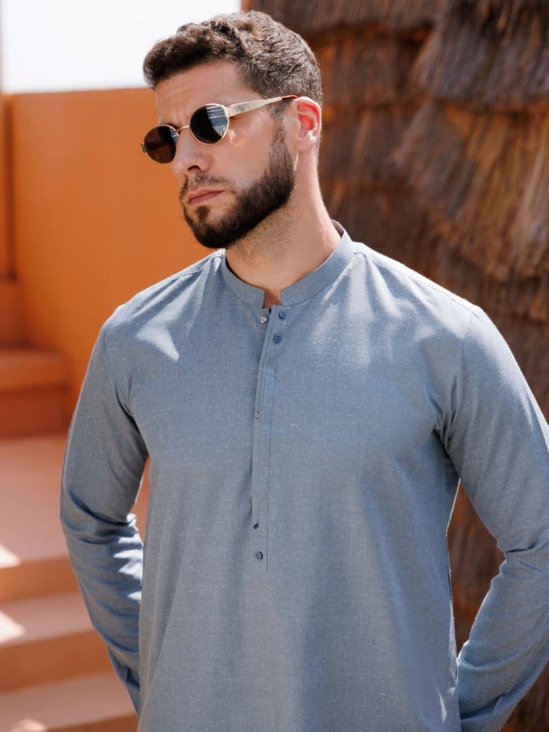 Light Blue Blended Kurta thumbnail