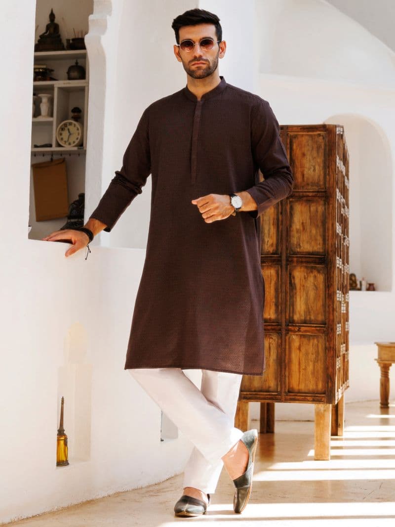 Dark Brown Cotton Kurta thumbnail