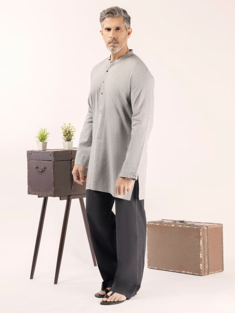 Grey Blended Kurta thumbnail