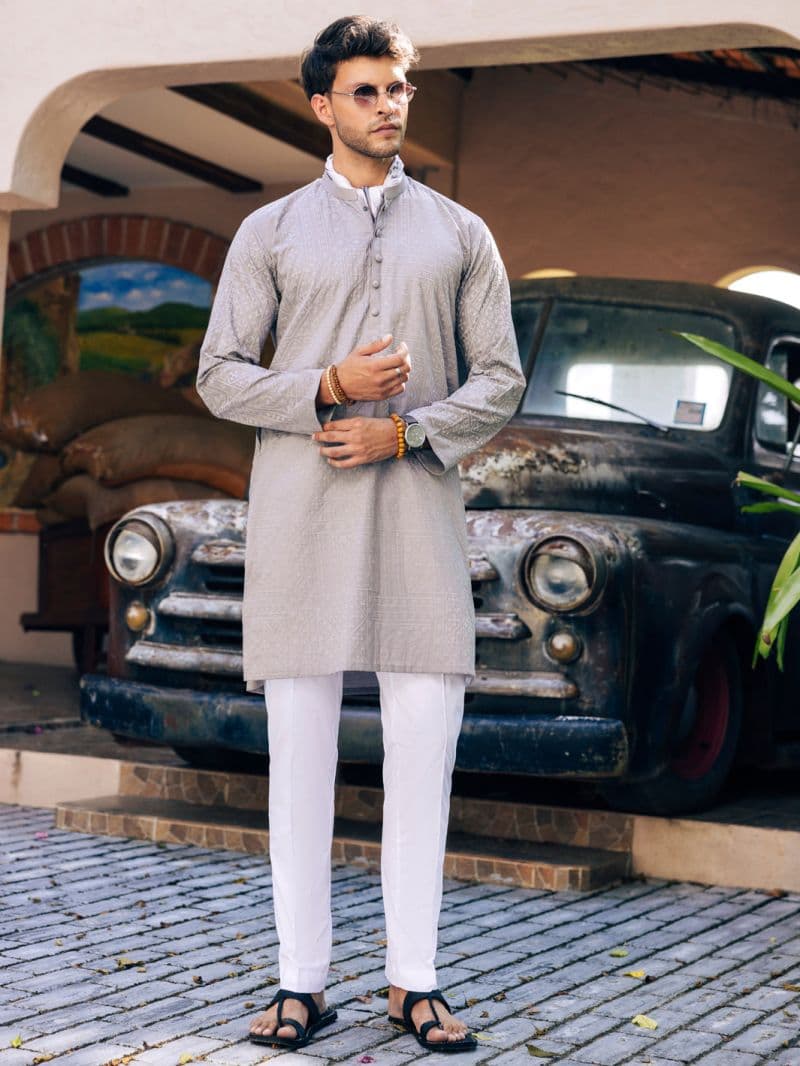Grey Cotton Kurta thumbnail