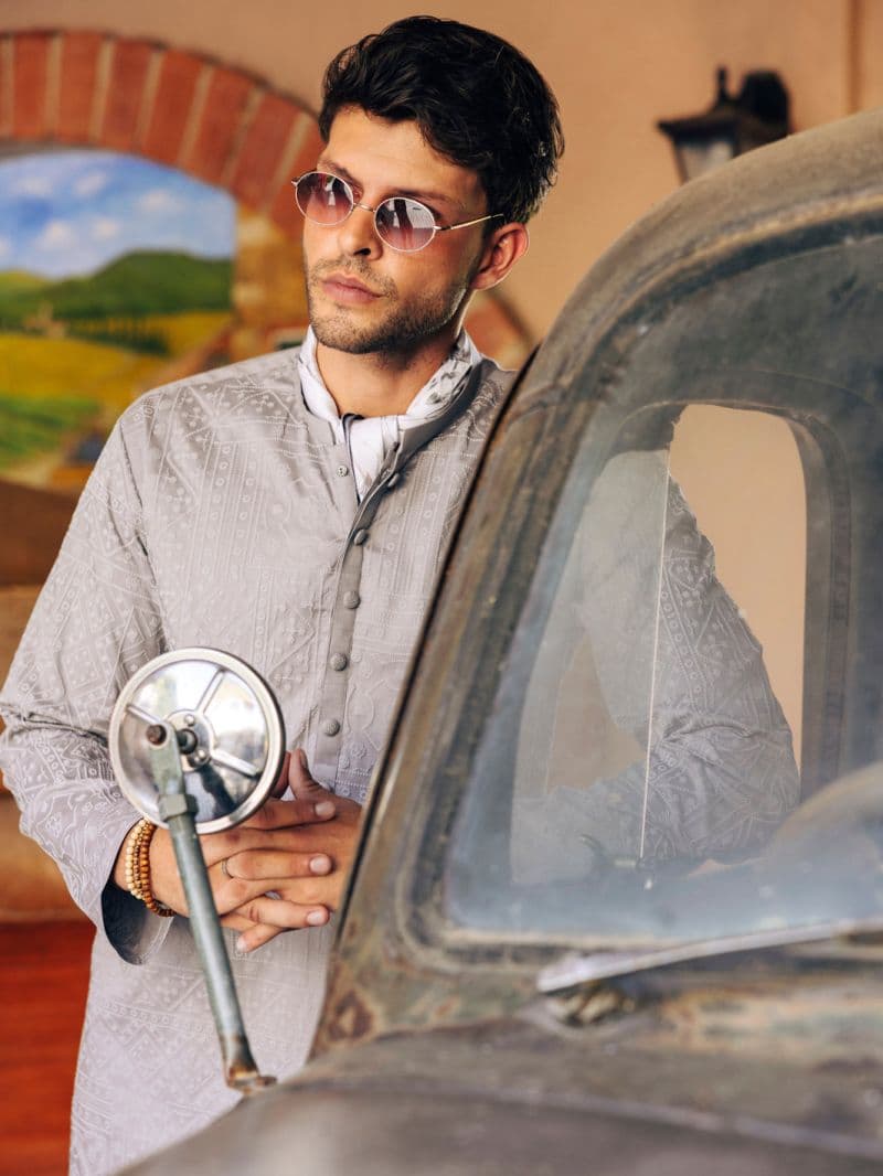 Grey Cotton Kurta thumbnail
